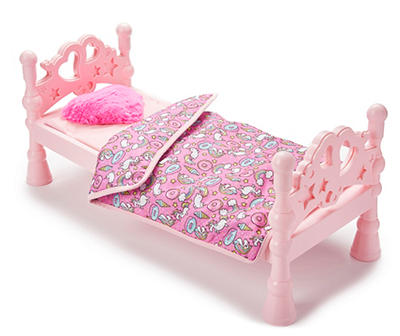 Pink Unicorn Print Doll Bed