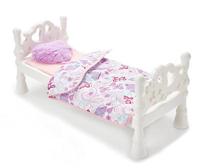 White Butterfly Print Doll Bed