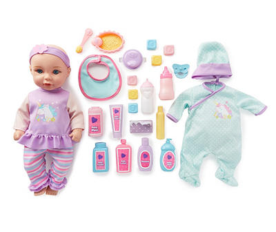 Unicorn Outfit 23-Piece Deluxe Doll Baby Set, Light Skin, Brown Eyes