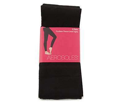 Women's Black Footless Fleece-Lined Tights, 2-Pack
