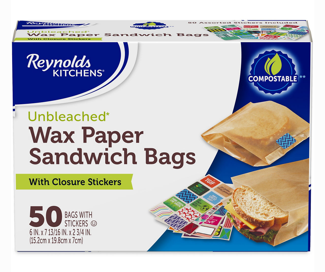 Reynolds Reynolds Kitchens Unbleached Wax Paper Sandwich Bags with Closure  Stickers 50 ct Box