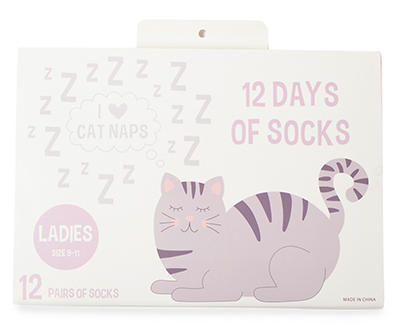 Ladies 12 Days Of Socks Cat Themed Countdown Box