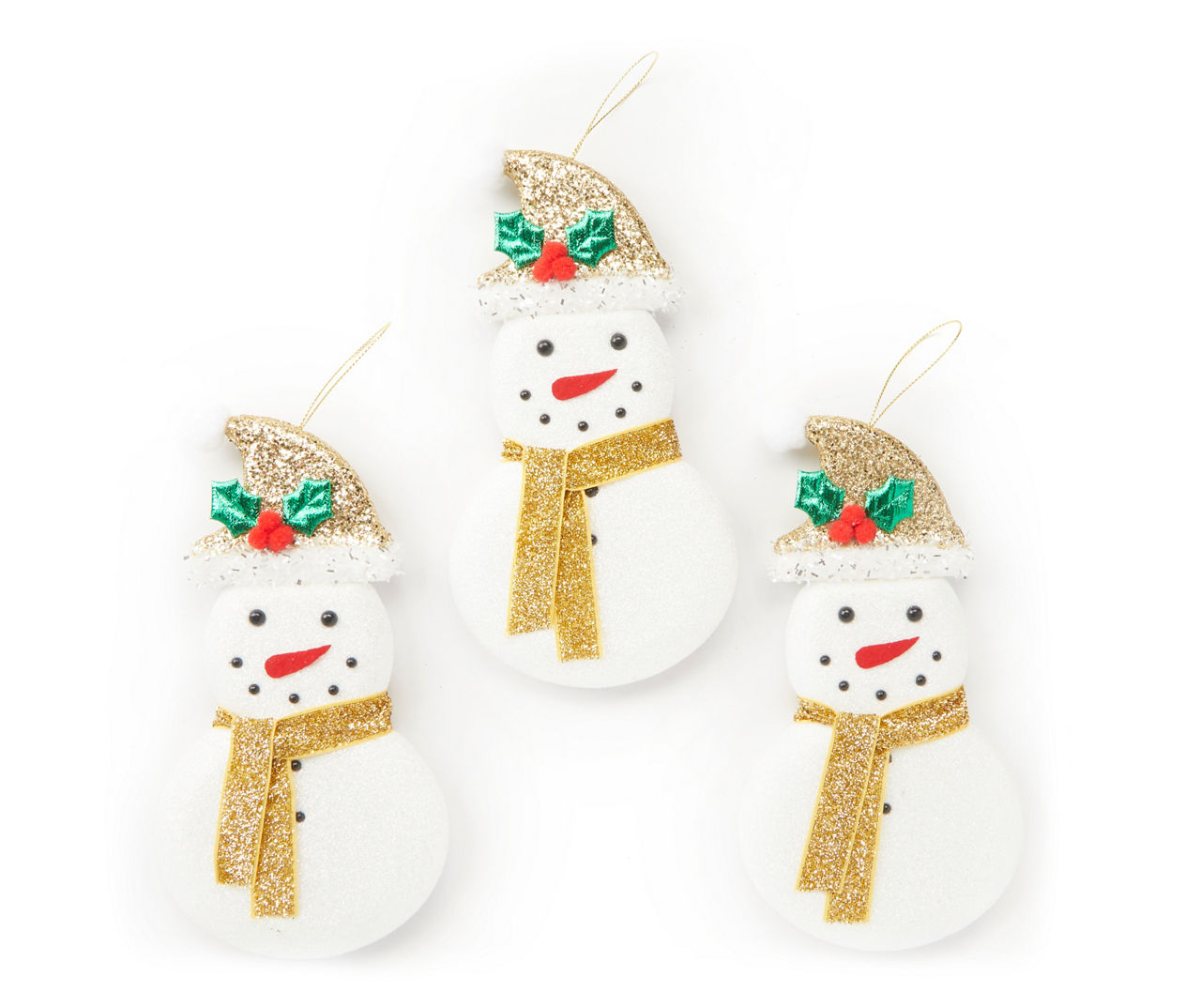 Winter Wonder Lane Gold Glitter Snowman 3-Piece Ornament Set | Big Lots