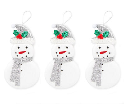 Silver Snowman 3-Piece Ornament Set