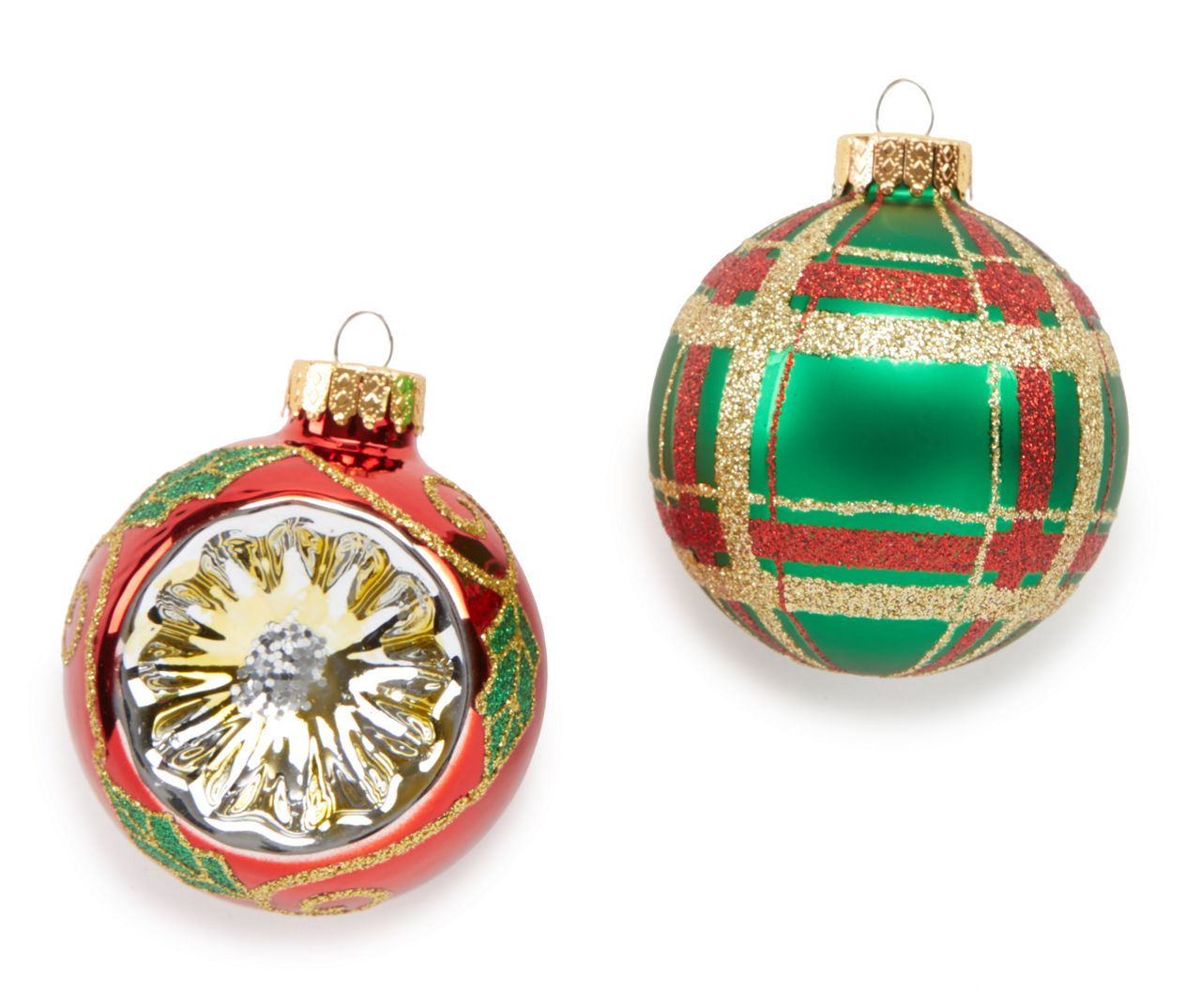 Winter Wonder Lane Red, Green & Gold Plaid Reflector Glass Ornaments, 8 ...