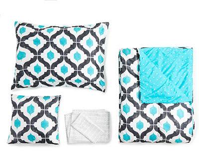 Black & Lake Blue Geometric Twin 6-Piece Comforter Set