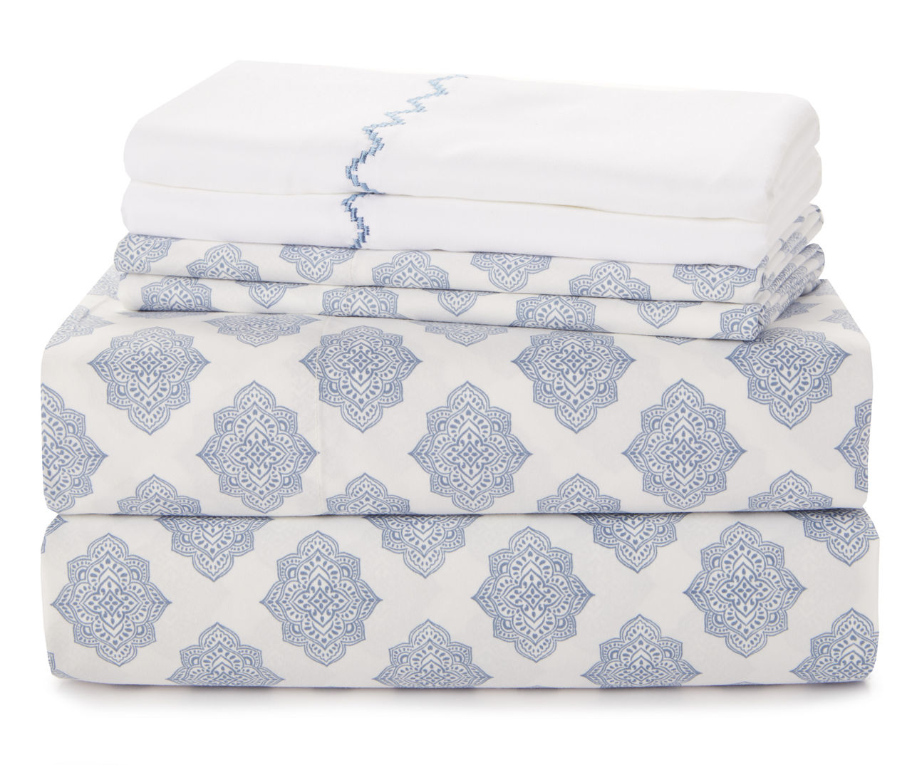 Living Colors Blue & White Boho Medallion Queen 6-Piece Sheet Set | Big ...