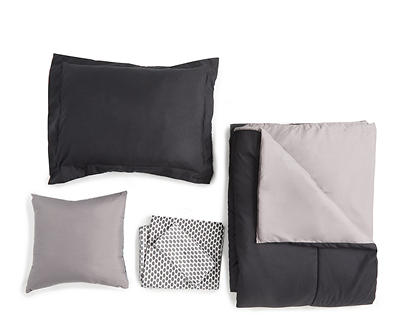 Gray & Black Twin 6-Piece Reversible Comforter Set