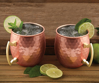 Hammered Copper Moscow Mule 2-Piece Mug Set