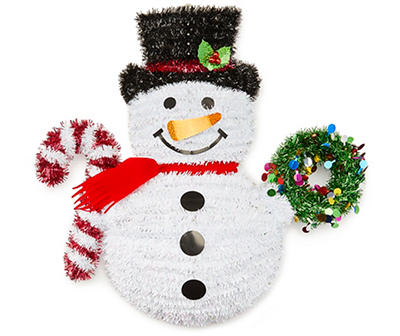 Snowman, Wreath & Candy Cane Tinsel Wall Decor