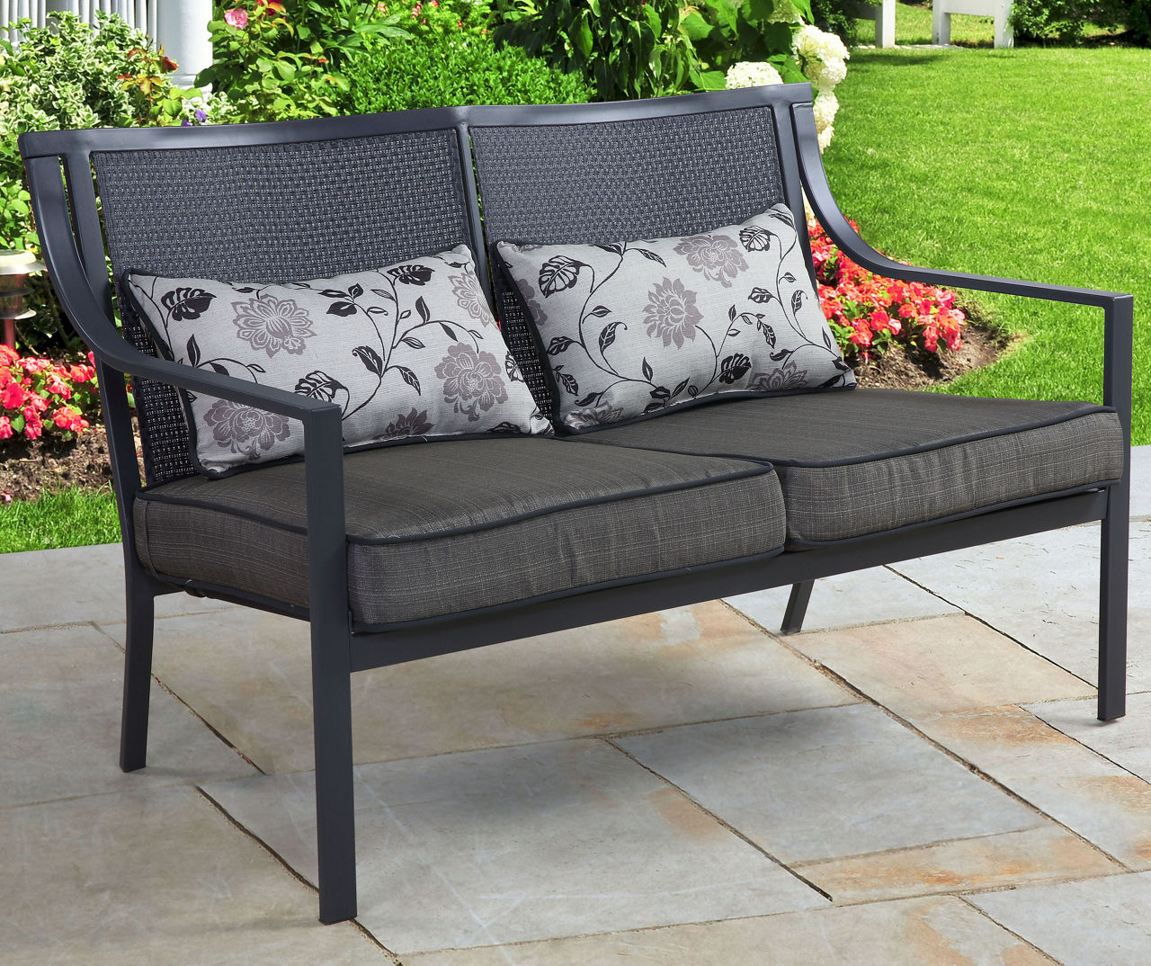 Grace Bay Gray Cushioned Outdoor Bench | Big Lots