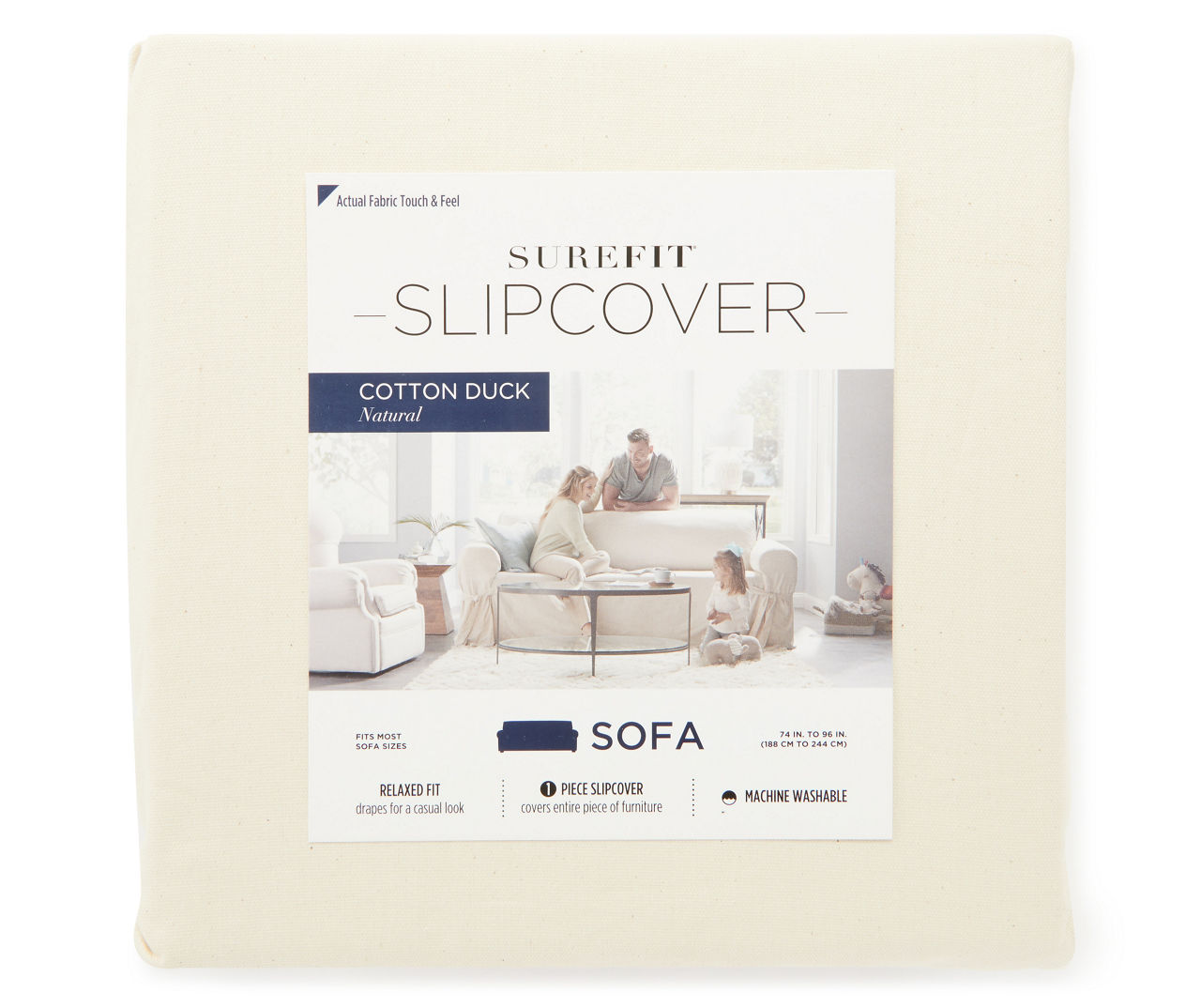 Sure Fit Cotton Duck T-Cushion Sofa Slipcover ,Natural