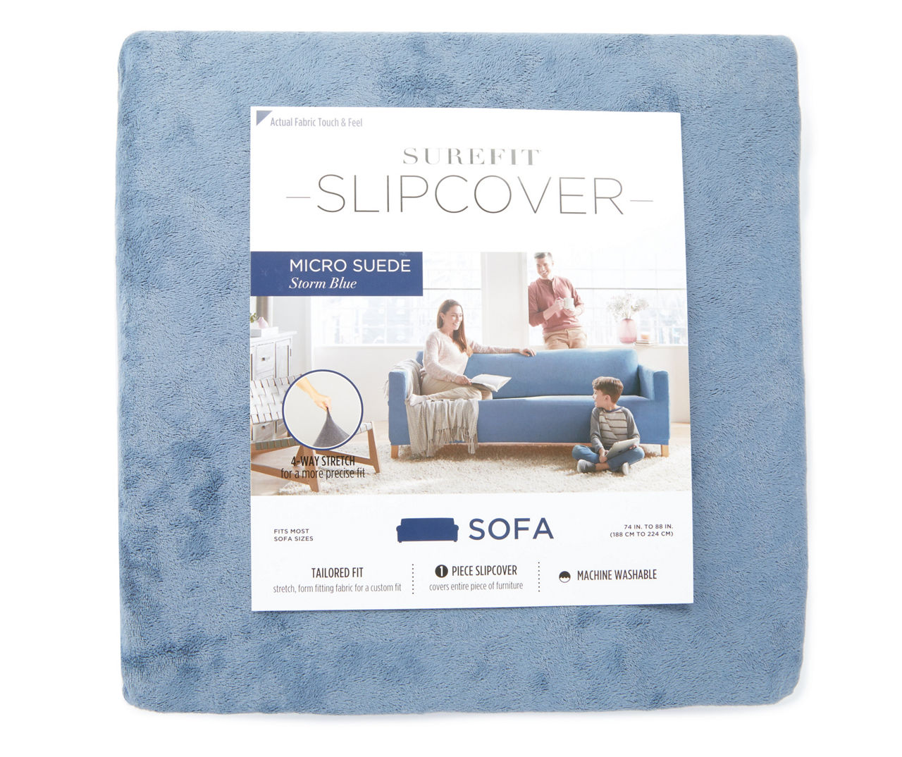 Storm Blue Micro Suede Stretch Sofa Slipcover