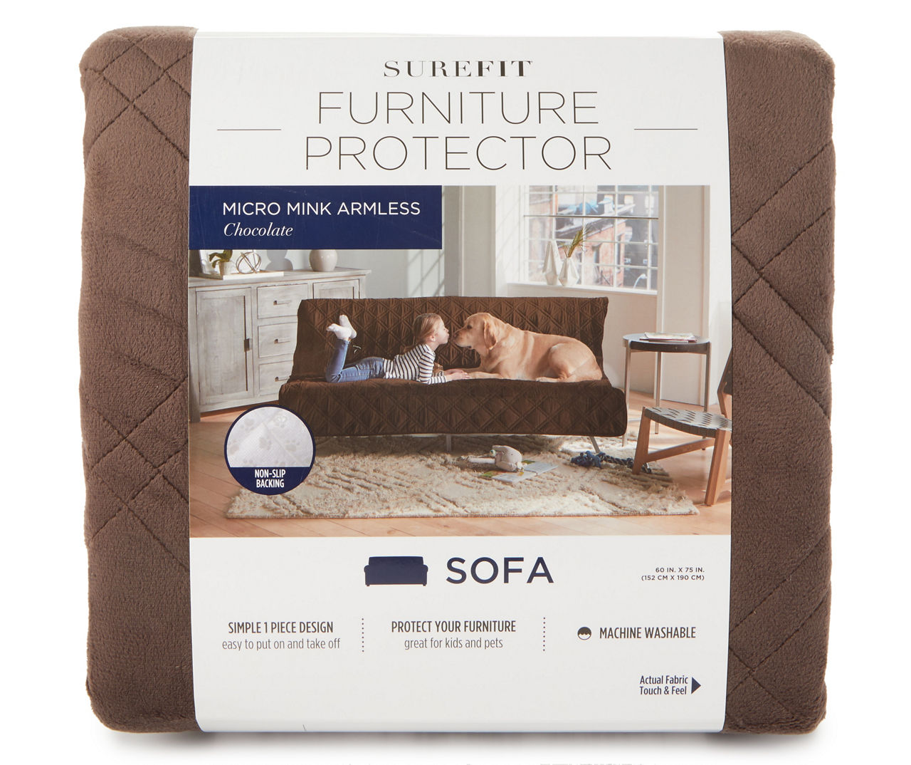 Chocolate Micro Mink Armless Sofa Furniture Protector
