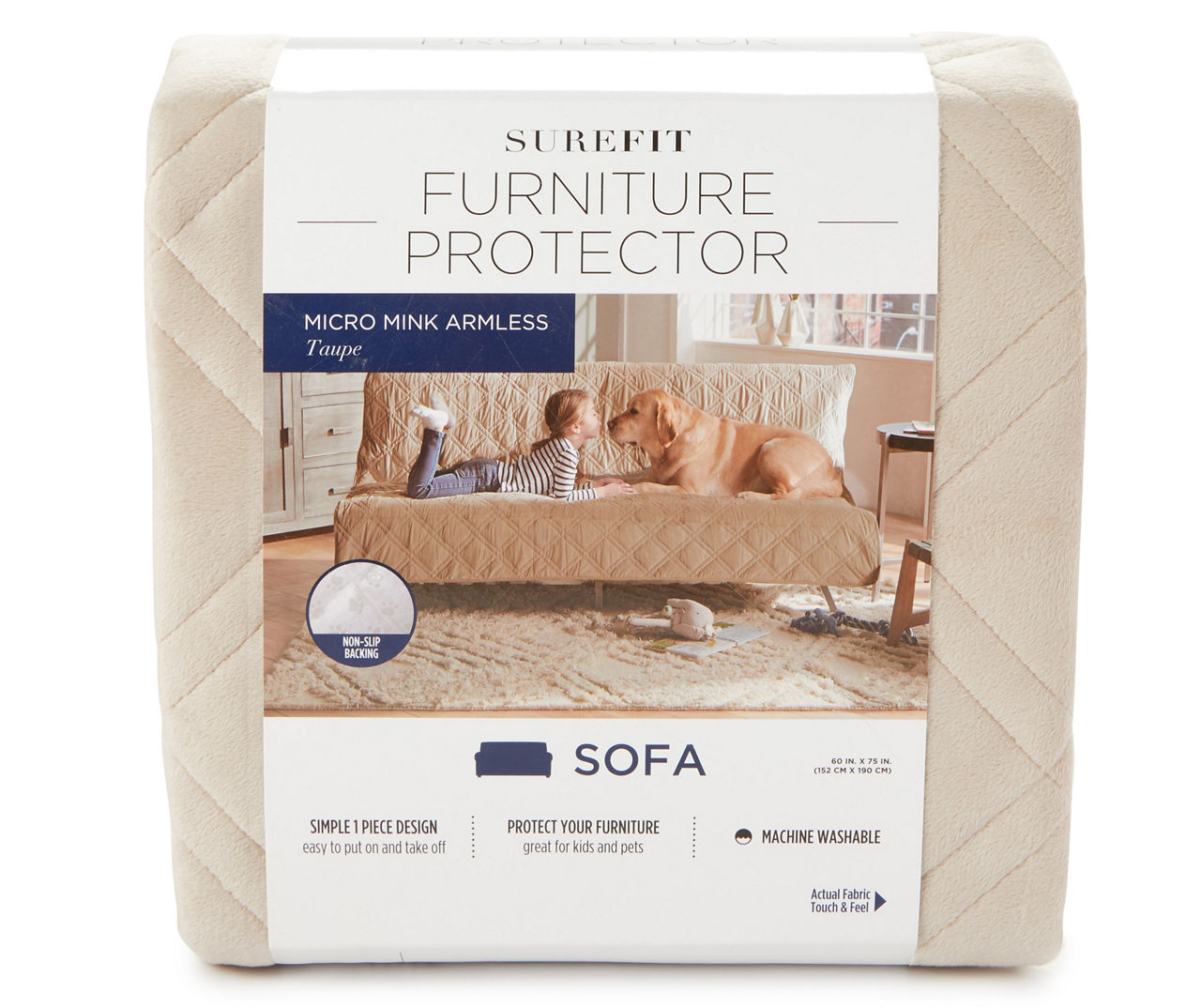 Taupe Micro Mink Armless Sofa Furniture Protector
