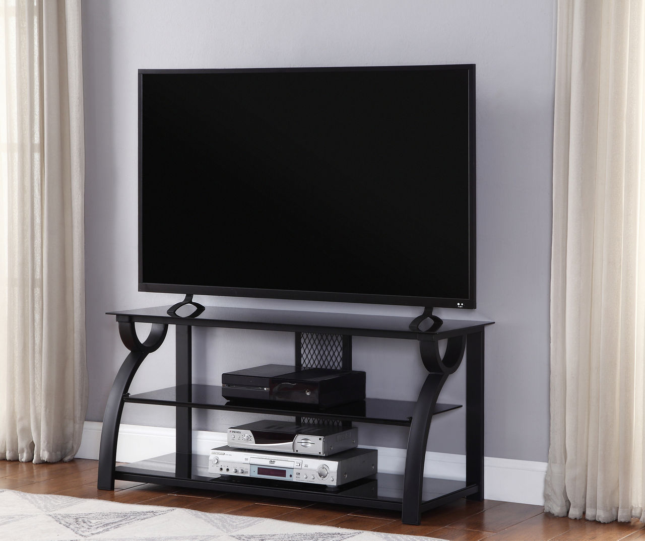 Black curved on sale tv stand