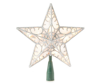 Silver Frosted Star Light-Up Tree Topper