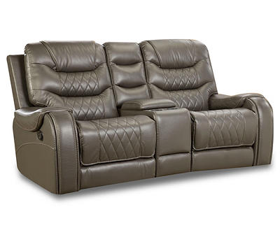 BRIGHTON GRAY FAUX LEATHER RECLINING LOVESEAT WITH CONSOLE