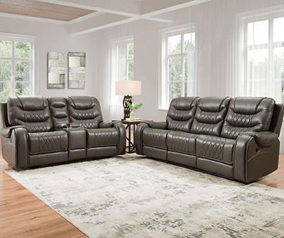 BRIGHTON GRAY FAUX LEATHER RECLINING LOVESEAT WITH CONSOLE