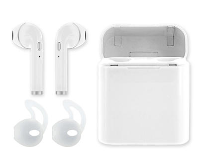 White & Gunmetal Bluetooth Wireless Earbuds with Charging Case