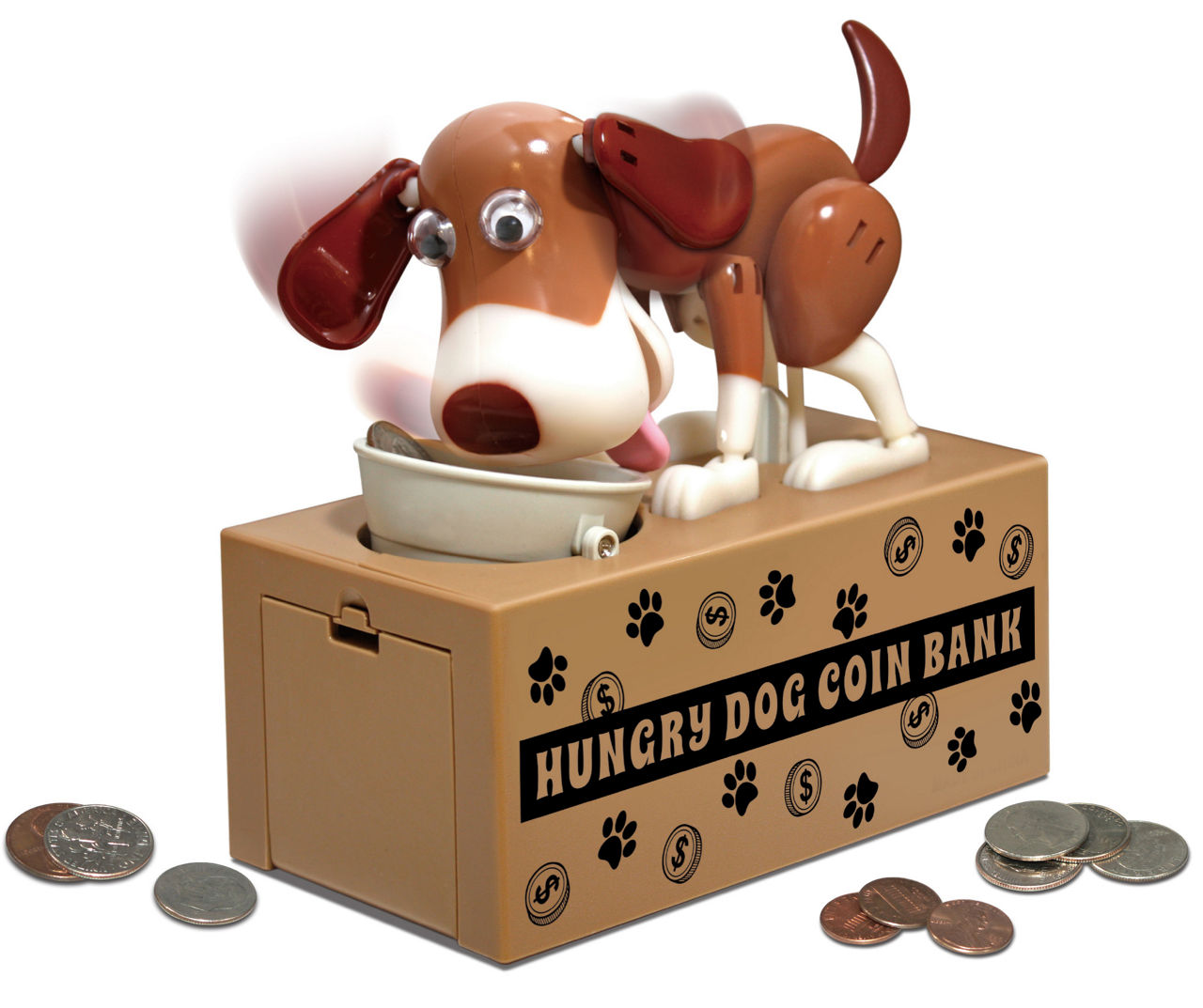 Piggy Bank Hungry Eating Dog Coin Money Saving Box Choken Robotic Mec Gifts 