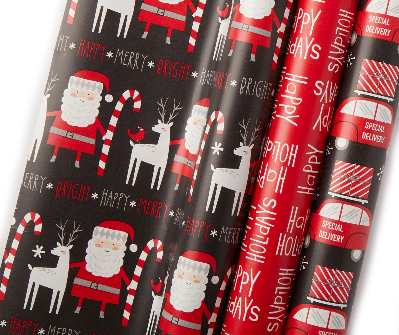 American Greetings Black & Red Holiday Icons & Typography Wrapping
