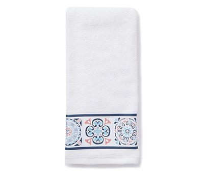 White Medallion Border Embroidered Hand Towel