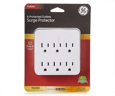 White 6-Outlet Indoor Surge Protector Wall Tap