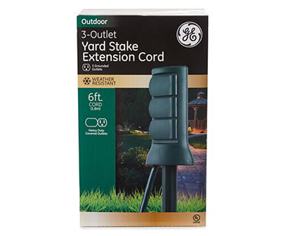 Green 3-Outlet Outdoor Yard Stake Extension Cord, (6')