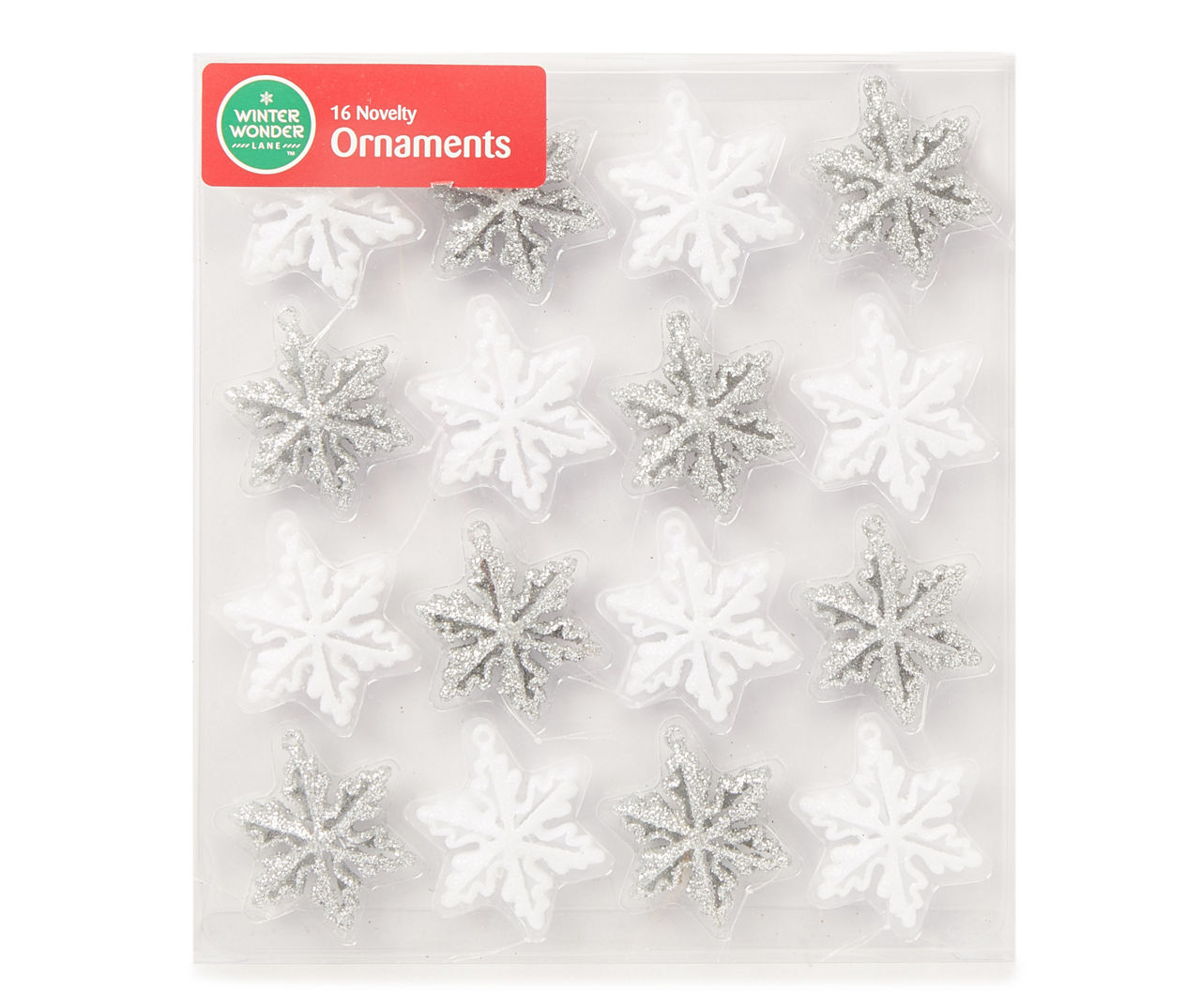 Winter Wonder Lane Silver & White Glitter Snowflake Mini Tree Ornaments,  16-Pack