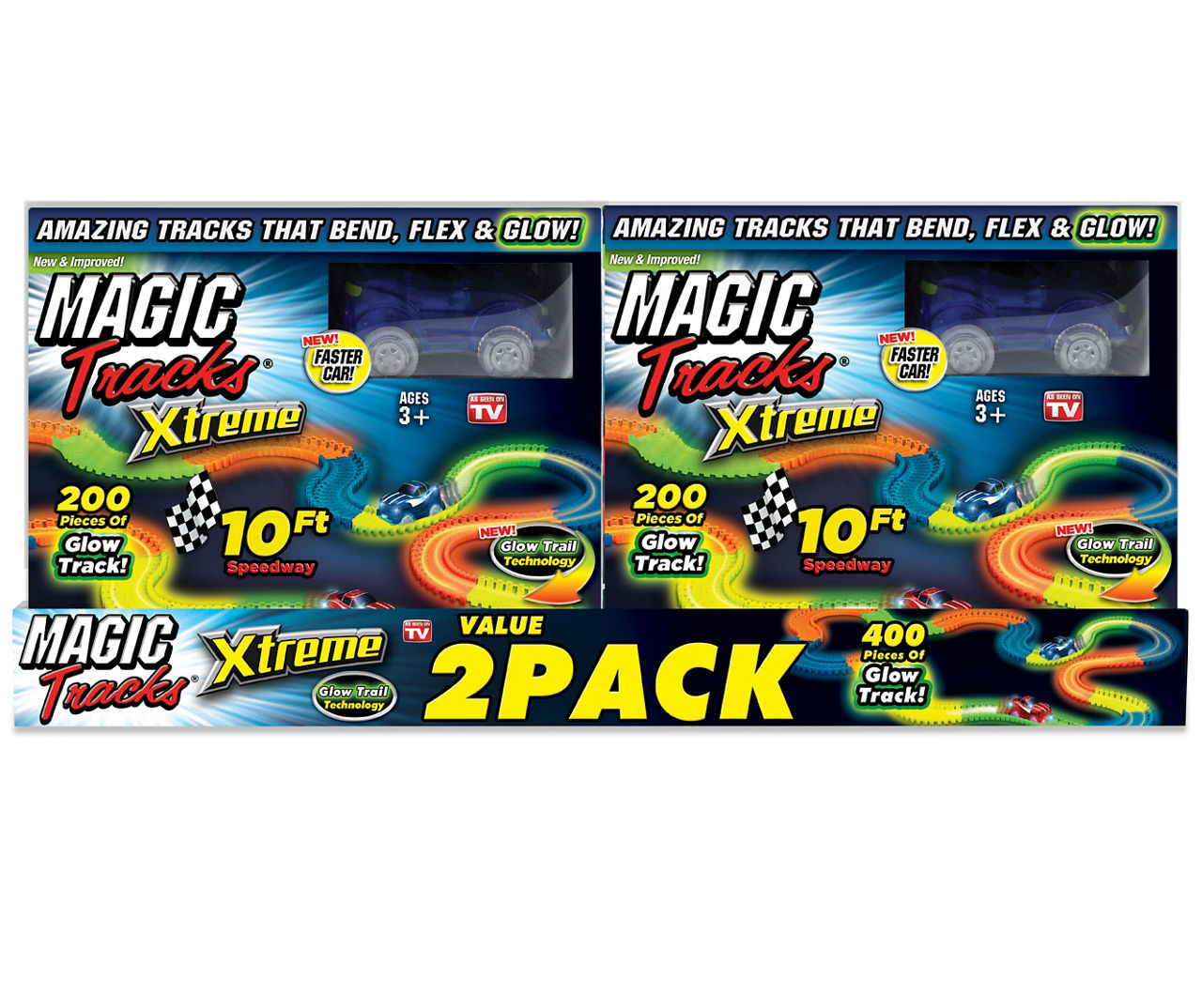 As Seen On TV Magic Tracks Xtreme Glow-In-The-Dark Race Set with 400-Tracks  & 2-Cars
