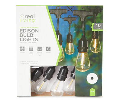 Warm White Edison Bulb LED Solar Drop Light Set, 10-Lights