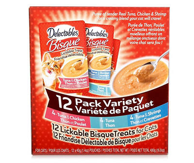 Delectables Bisque Lickable Cat Treats Variety, 12-Count
