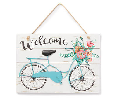 "Welcome" Bike Wood Slat Hanging Wall Decor