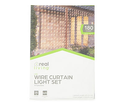 Warm White LED Curtain-Style Light Set on Clear Wire, 180-Lights
