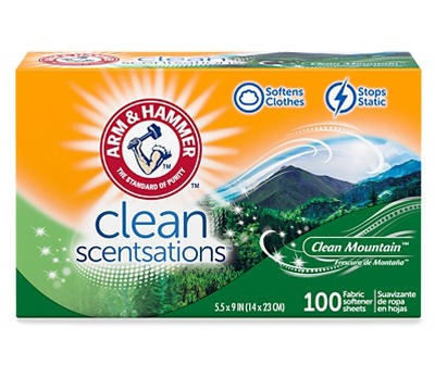 Arm & Hammer Clean Scentsations Clean Mountain Fabric Softener Sheets 100 ct Box