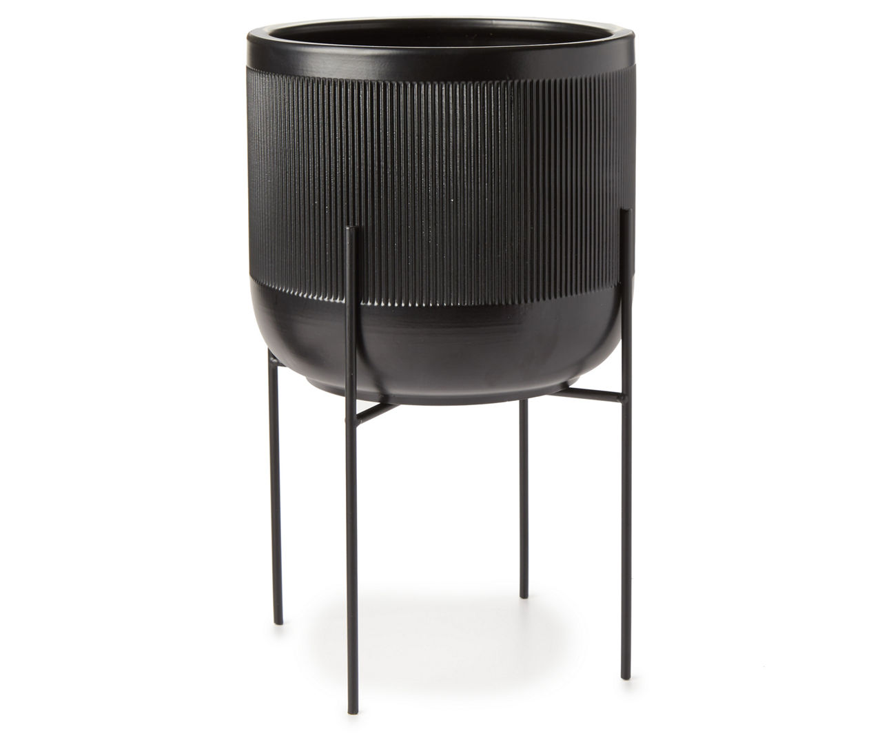 Wilson & Fisher Real Living Black Ceramic Planter with Metal Stand