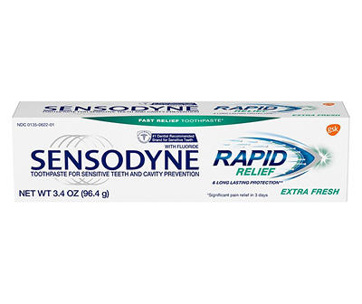 Sensodyne Rapid Relief Sensitive Toothpaste, Extra Fresh - 3.4 Ounces