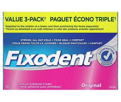 Fixodent Complete Original Denture Adhesive Cream, 2.4 oz, Pack of 3