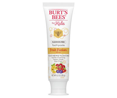 Burt’s Bees Kids Toothpaste, Natural Flavor, Fluoride Free, Fruit Fusion, 4.2  oz