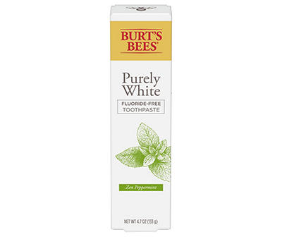 Burt’s Bees Toothpaste, Natural Flavor, Fluoride-Free, Purely White, Zen Peppermint, 4.7 oz