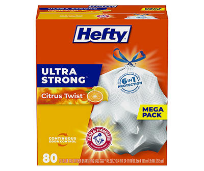 Hefty Ultra Strong 13 Gallon Drawstring Citrus Twist Tall Kitchen Bags Mega Pack 80 ea