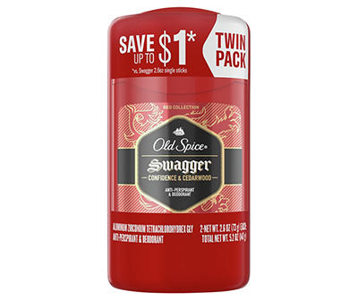 Old Spice Red Collection Swagger Antiperspirant and Deodorant for Men, 2.6 oz, Pack of 2