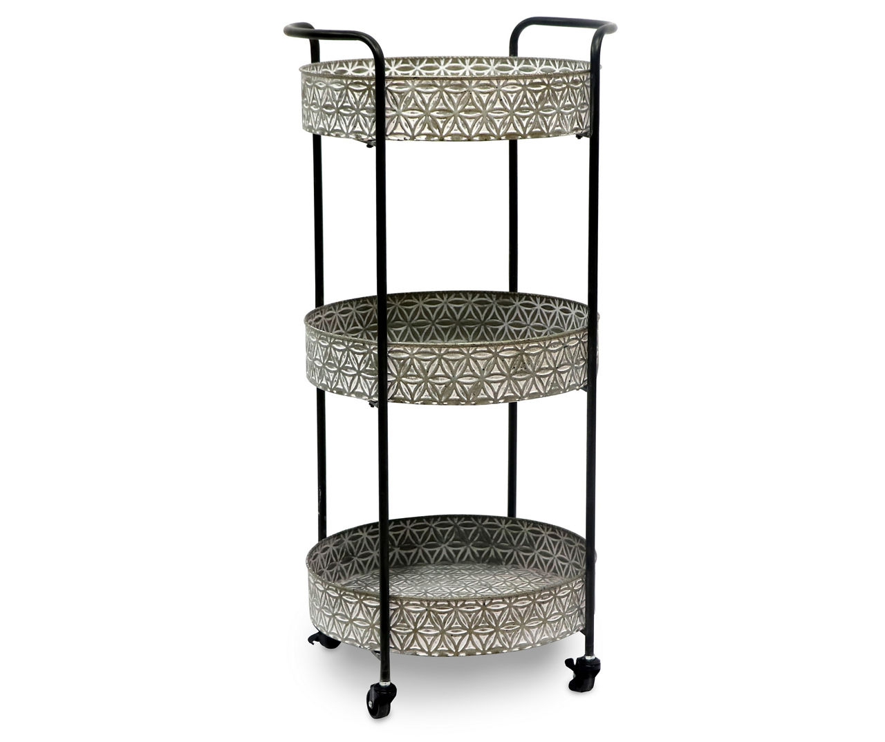 Whitewash Round Metal Tray 3-Tier Rolling Cart