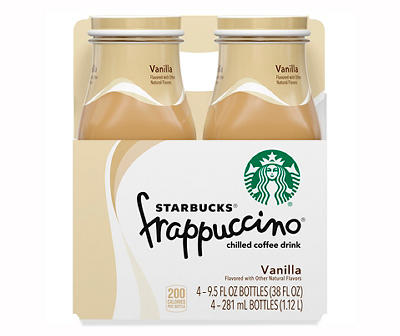 Starbucks Frappuccino Vanilla Chilled Coffee Drink (9.5 Fl Oz - 4) 38 Fluid Ounce 4 Pack Glass Bottles