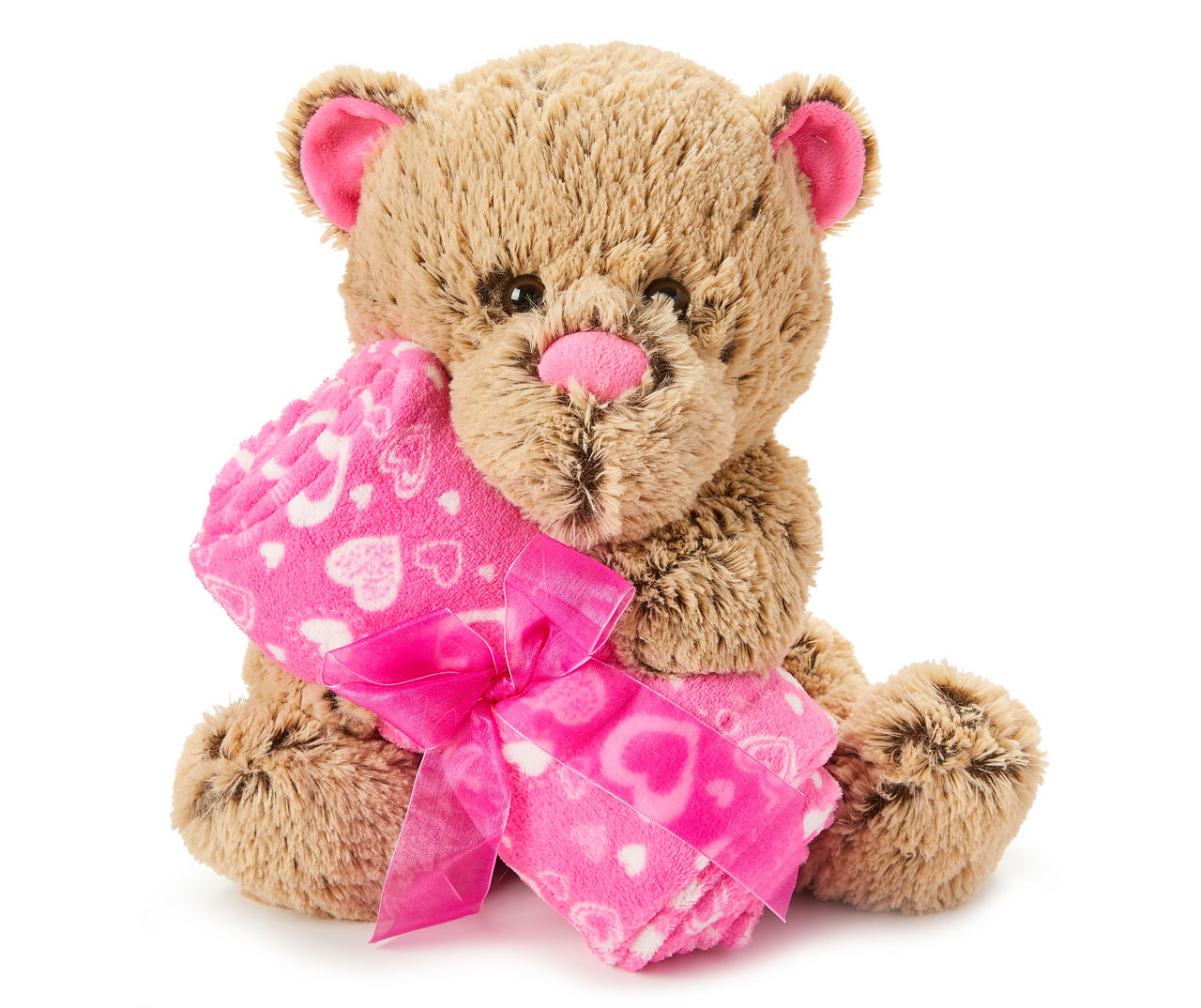 Brown Bear Plush With Heart Blanket