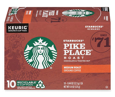 Starbucks K-Cup Coffee Pods—Medium Roast Coffee—Pike Place Roast—100% Arabica—1 box (10 pods)