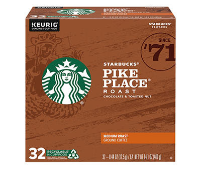 Starbucks K-Cup Coffee Pods—Medium Roast Coffee—Pike Place Roast—100% Arabica—1 box (32 pods)