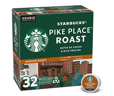Starbucks K-Cup Coffee Pods—Medium Roast Coffee—Pike Place Roast—100% Arabica—1 box (32 pods)