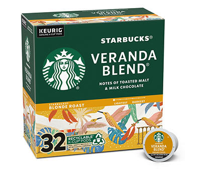 Starbucks K-Cup Coffee Pods—Starbucks Blonde Roast Coffee—Veranda Blend—100% Arabica—1 box (32 pods)